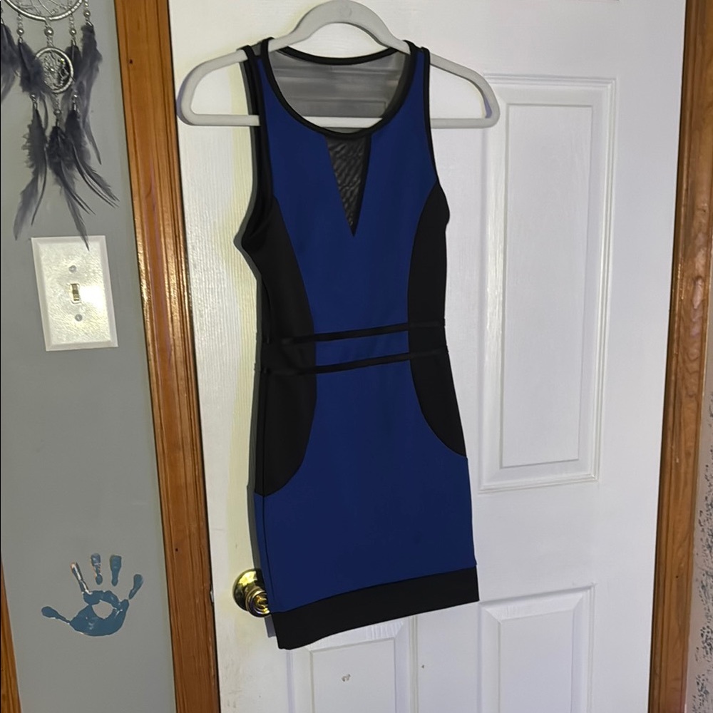 Blue and Black Sleeveless Dress